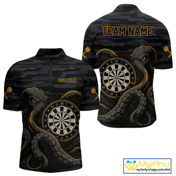 Custom Black And Yellow Octopus Dart Team Quarter-Zip Shirt For Men, Dart Jerseys NYN0490