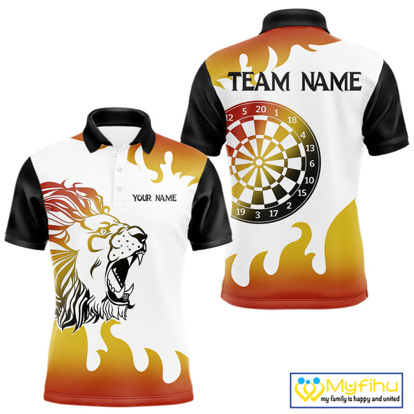 Custom Flame Trail Lion Dart Team Polo Shirt For Men, Lion Darts Jerseys NYN0246