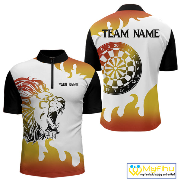 Custom Flame Trail Lion Dart Team Quarter-Zip Shirt For Men, Lion Darts Jerseys NYN0246