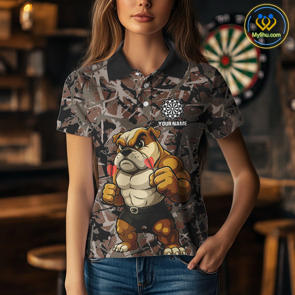 Custom Camouflage Funny Bulldog Dart Polo Shirt For Women, Dart Team Tournament Shirt NYN0504