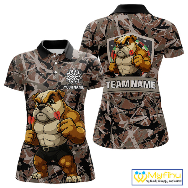Custom Camouflage Funny Bulldog Dart Polo Shirt For Women, Dart Team Tournament Shirt NYN0504