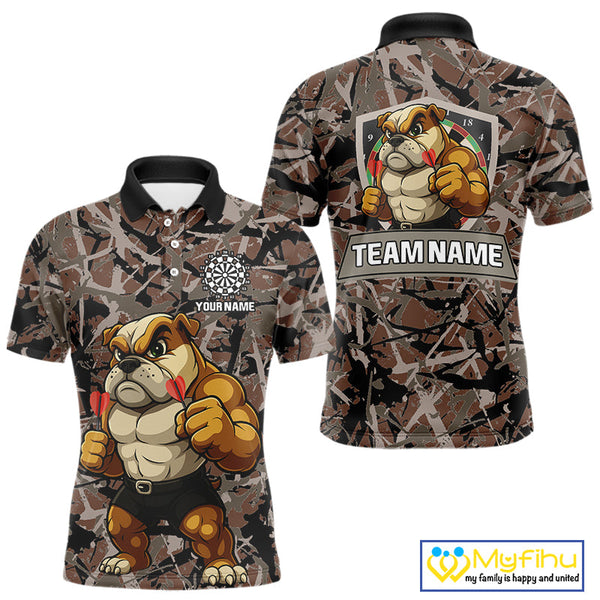 Custom Camouflage Funny Bulldog Dart Polo Shirt For Men, Dart Team Tournament Shirt NYN0504