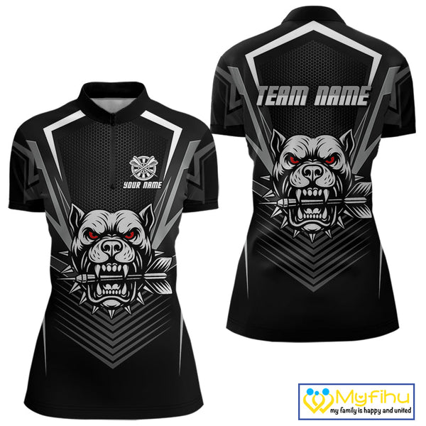 Custom Black And White Angry Bulldog Dart Quarter-Zip Shirt For Women, Dart Jerseys NYN0512