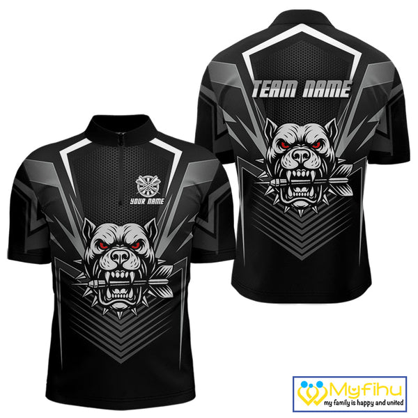 Custom Black And White Angry Bulldog Dart Quarter-Zip Shirt For Men, Dart Jerseys NYN0512