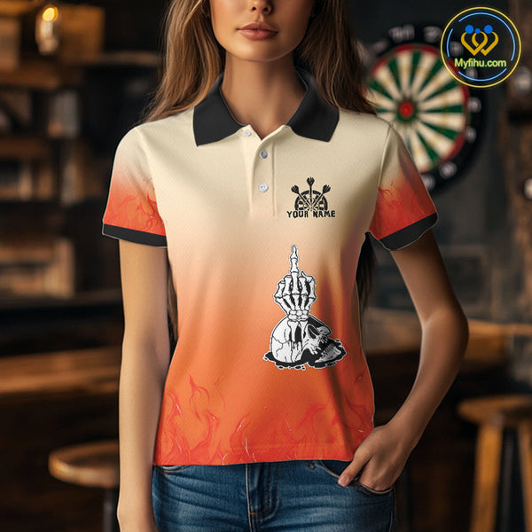 Custom Orange Skull Dart Jerseys, Halloween Dart Women Polo Shirt, Dart League Shirt NYN0257
