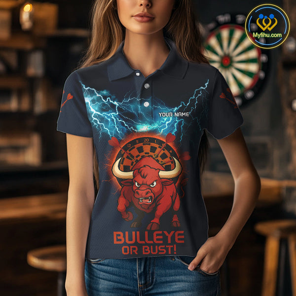 Custom Blue Thunder Lightning Bulleye Or Bust Dart Team Women Polo Shirts, Dart Jerseys NYN0262