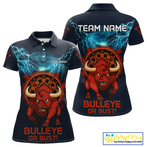 Custom Blue Thunder Lightning Bulleye Or Bust Dart Team Women Polo Shirts, Dart Jerseys NYN0262