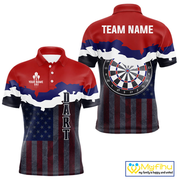 Custom Vintage US Flag Dart Patriotic Dart Team Men Polo Shirts, Retro Dart Jerseys NYN0266