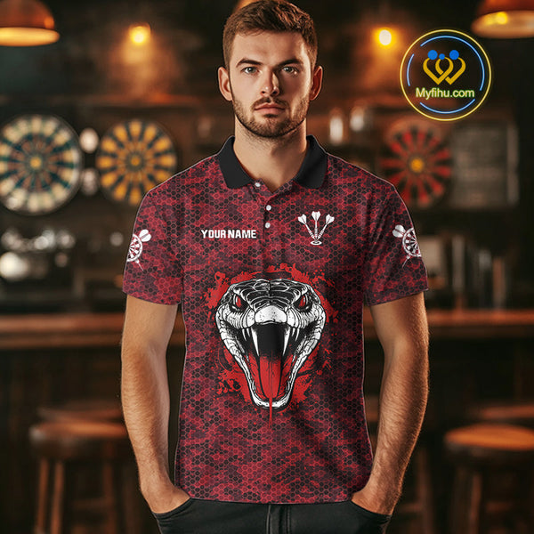 Custom Black And Red Camo Snake Dart Team Polo Shirts For Men, Dart Jersey NYN0279
