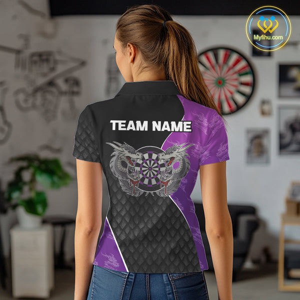 Custom Black And Purple Dragon Dart Polo Shirt For Women, Dart Tournament Shirt NYN0533