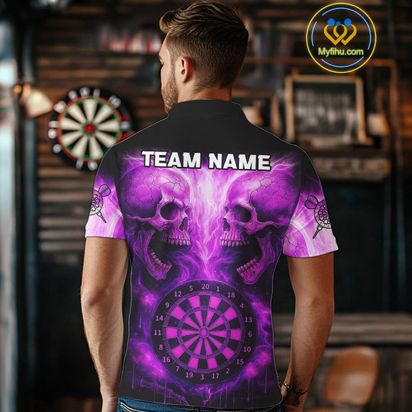 Custom Purple Flame Skull Dart Team Polo Shirt For Men, Halloween Dart Jerseys NYN0539