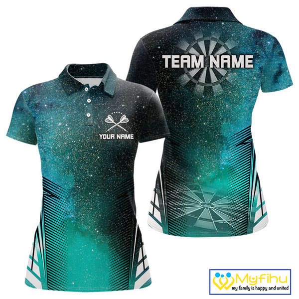 Custom Blue And Green Galaxy Dart Team Polo Shirts For Women, Dart Jerseys NYN0287