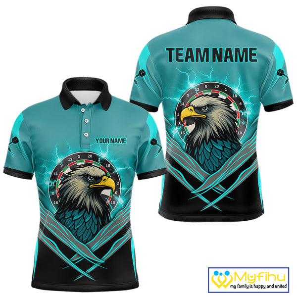 Custom Blue Thunder Lightning Eagle Dart Men Polo Shirts, Dart Tournament Team Shirt NYN0289
