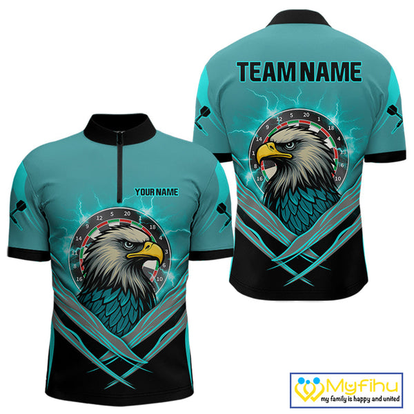 Custom Blue Thunder Lightning Eagle Dart Men Quarter-Zip Shirts, Dart Tournament Team Shirt NYN0289