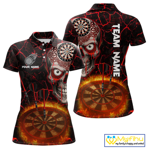 Custom Fire Flame Dartboard Tribal Skull Dart Women Polo Shirt, Halloween Dart Outfit NYN0554