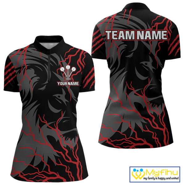 Custom Black And Red Thunder Lightning Lion Dart Jersey, Dart Team Women Quarter-Zip Shirt NYN0293