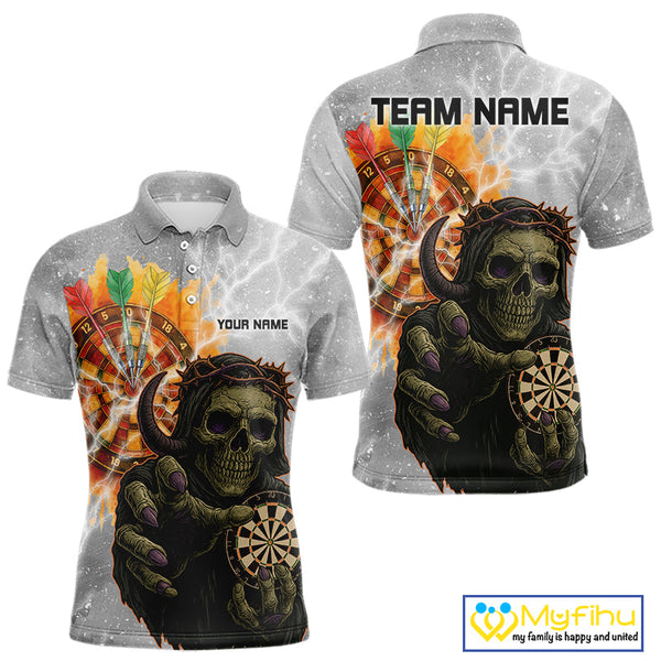 Custom Skull Dart Polo Shirts For Men, Dart Team Tournament Shirt Halloween Outfit NYN0295