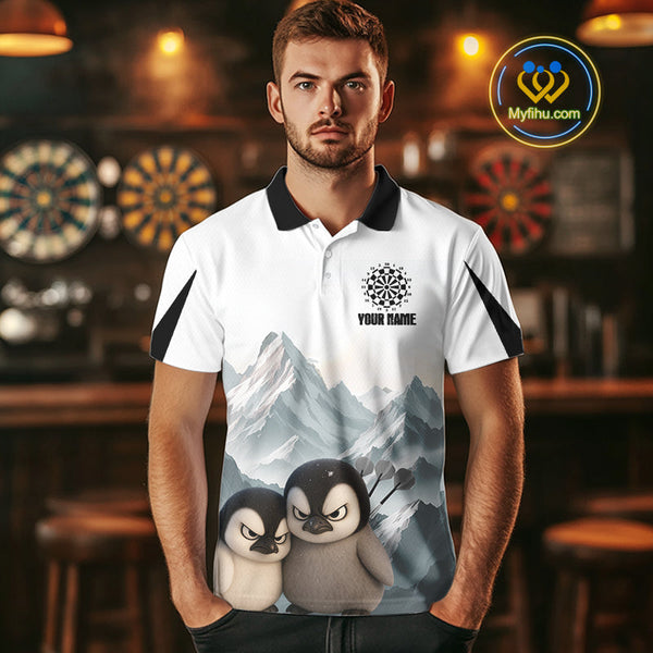 Custom Funny Penguin Dart Polo Shirts For Men With Team Name, Dart League Shirt NYN0300