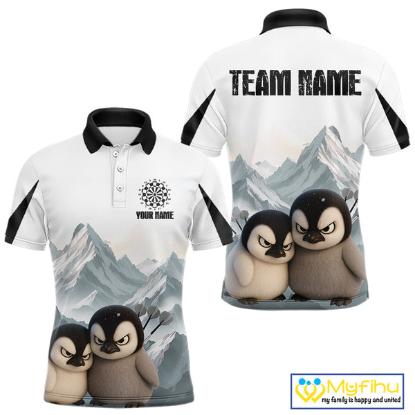 Custom Funny Penguin Dart Polo Shirts For Men With Team Name, Dart League Shirt NYN0300
