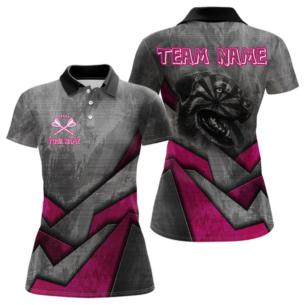 Custom Grunge Black And Pink Dog Dart Polo Shirt For Women, Dart League Shirt NYN0561