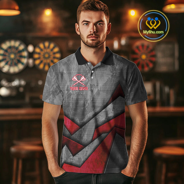 Custom Grunge Black And Red Dog Dart Polo Shirt For Men, Dart League Shirt NYN0562