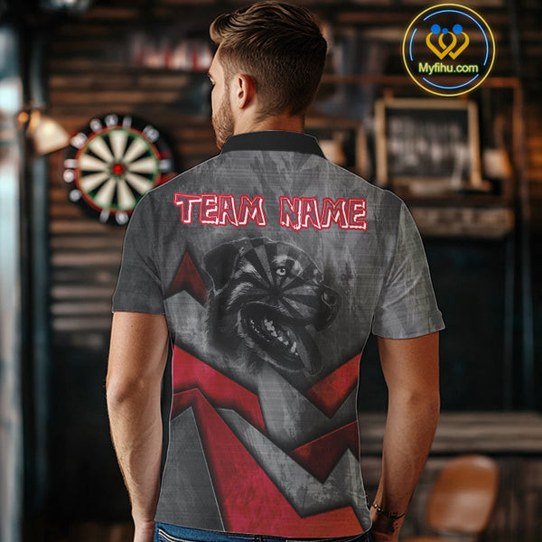 Custom Grunge Black And Red Dog Dart Polo Shirt For Men, Dart League Shirt NYN0562