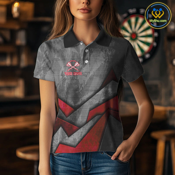 Custom Grunge Black And Red Dog Dart Polo Shirt For Women, Dart League Shirt NYN0562
