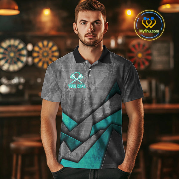 Custom Grunge Black And Blue Dog Dart Polo Shirt For Men, Dart League Shirt NYN0563