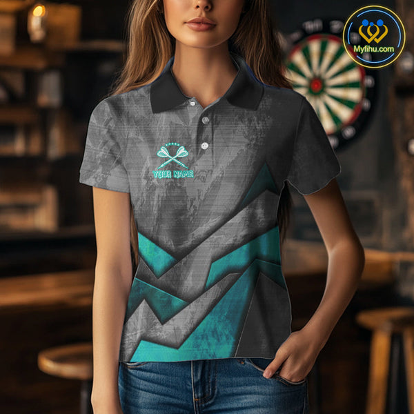 Custom Grunge Black And Blue Dog Dart Polo Shirt For Women, Dart League Shirt NYN0563