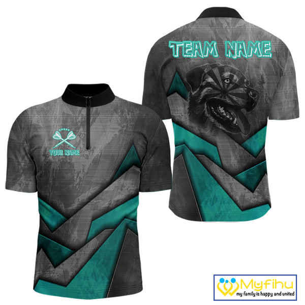 Custom Grunge Black And Blue Dog Dart Quarter-Zip Shirt For Men, Dart League Shirt NYN0563