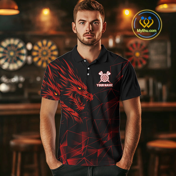 Custom Black And Dragon Dart Team Men Polo Shirts, Dragon Team Dart Jerseys NYN0308