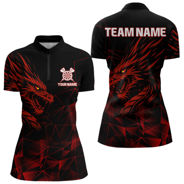 Custom Black And Dragon Dart Team Women Quarter-Zip Shirts, Dragon Team Dart Jerseys NYN0308