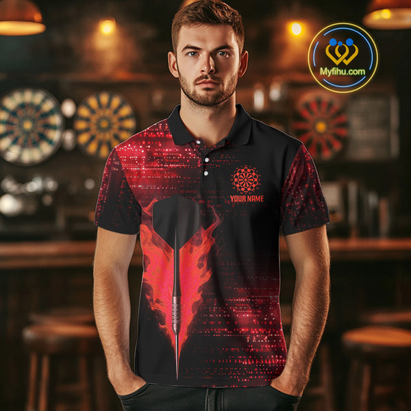 Custom Black And Red Dart Arrow Dart Team Polo Shirts For Men, Dart League Shirt NYN0310