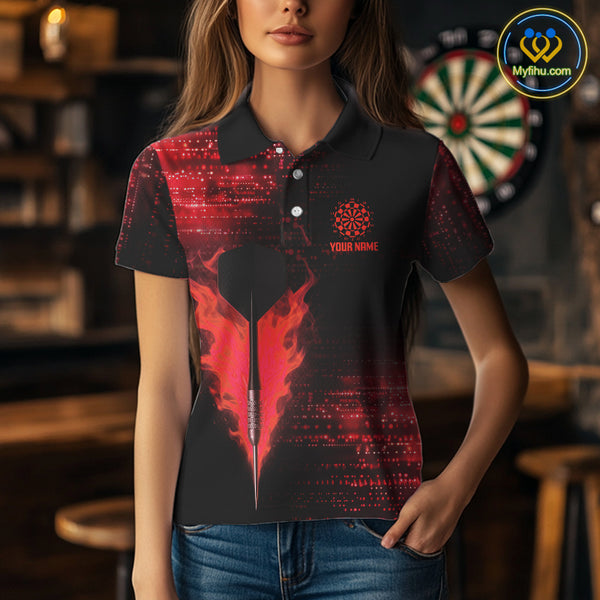 Custom Black And Red Dart Arrow Dart Team Polo Shirts For Women, Dart League Shirt NYN0310