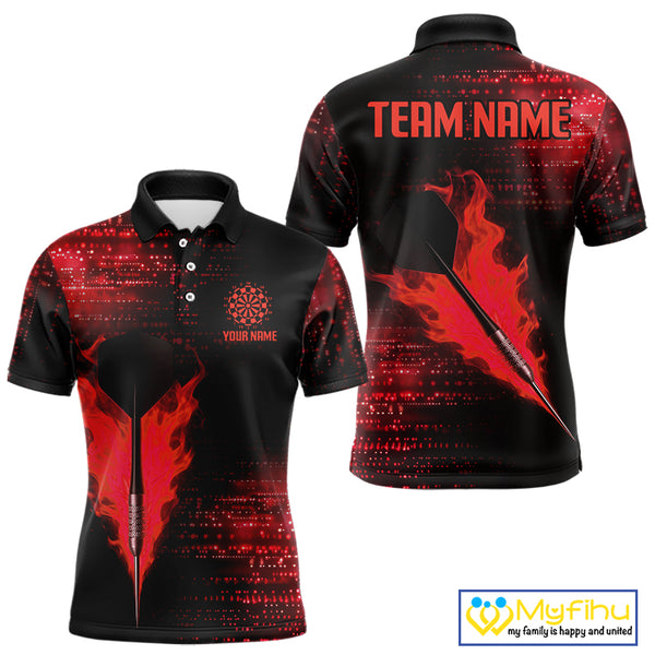 Custom Black And Red Dart Arrow Dart Team Polo Shirts For Men, Dart League Shirt NYN0310