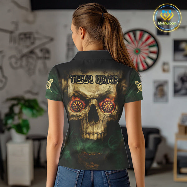 Custom Vintage Skull Dartboard Dart Polo Shirt For Women, Halloween Dart Jersey NYN0573