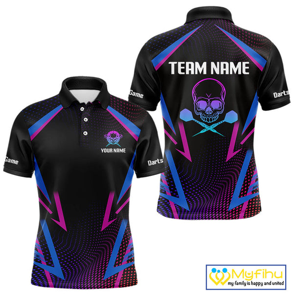 Custom Blue And Purple Skull Dart Polo Shirts For Men, Dart Tournament Team Shirt NYN0313