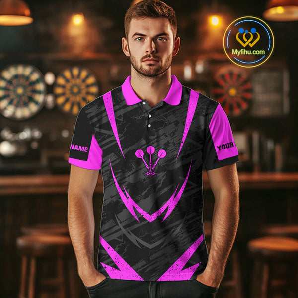 Custom Black And Pink Skull Darts Jersey, Skull And Wings Dart Polo Shirts For Men NYN0324