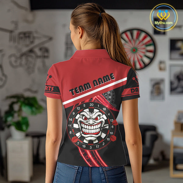 Custom Black And Red Tiki Mask Funny Dart Polo Shirt For Women, Dart Jerseys NYN0583