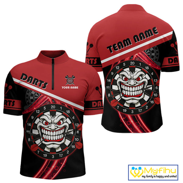 Custom Black And Red Tiki Mask Funny Dart Quarter-Zip Shirt For Men, Dart Jerseys NYN0583