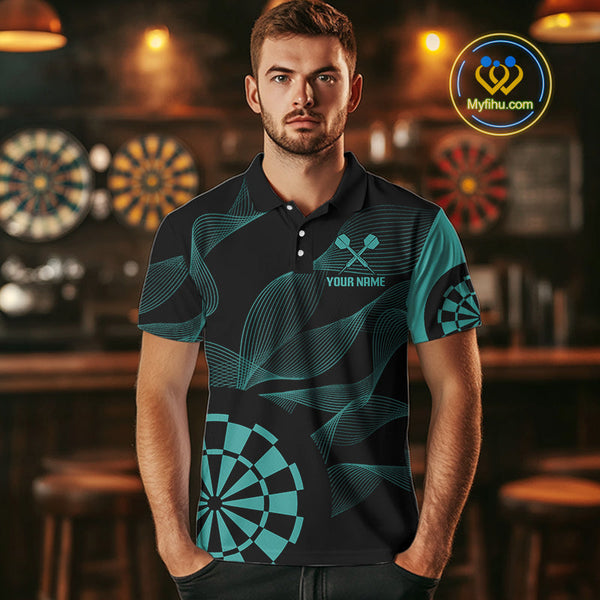 Custom Black And Green Waves Dart Team Polo Shirt For Men, Dart Jersey NYN0586