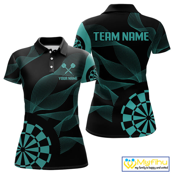 Custom Black And Green Waves Dart Team Polo Shirt For Women, Dart Jersey NYN0586