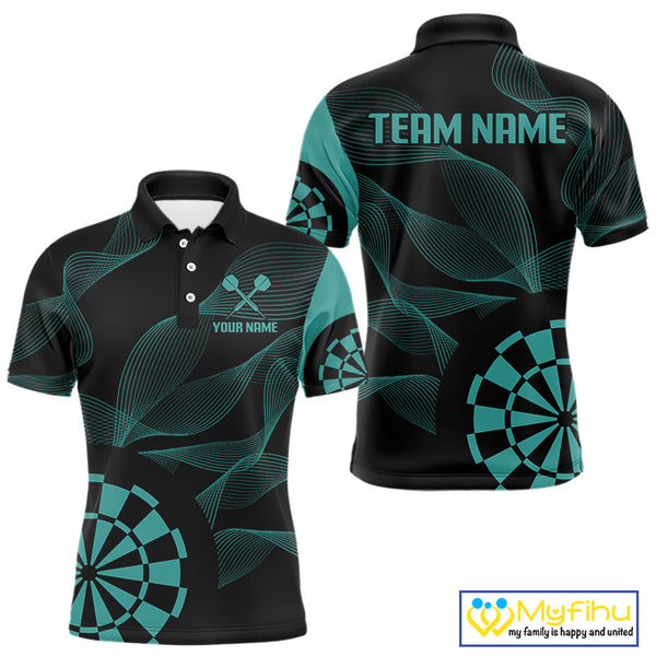 Custom Black And Green Waves Dart Team Polo Shirt For Men, Dart Jersey NYN0586