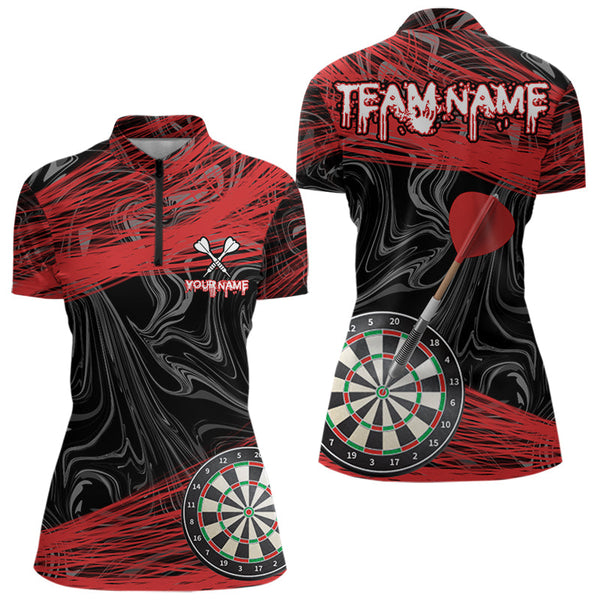 Black And Red Dartboards Custom Dart Quarter-Zip Shirts For Women, Dart Team Uniform NYN0006