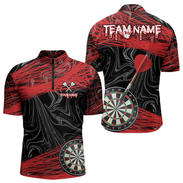 Black And Red Dartboards Custom Dart Quarter-Zip Shirts For Men, Dart Team Uniform NYN0006
