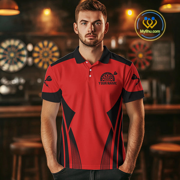 Custom Black And Red Dart Polo Shirts For Men, Dart Team Uniform Tournament Shirt NYN0327