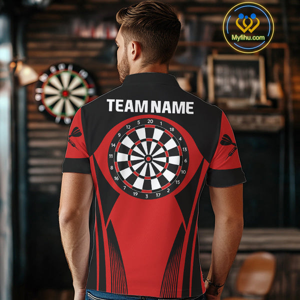 Custom Black And Red Dart Polo Shirts For Men, Dart Team Uniform Tournament Shirt NYN0327