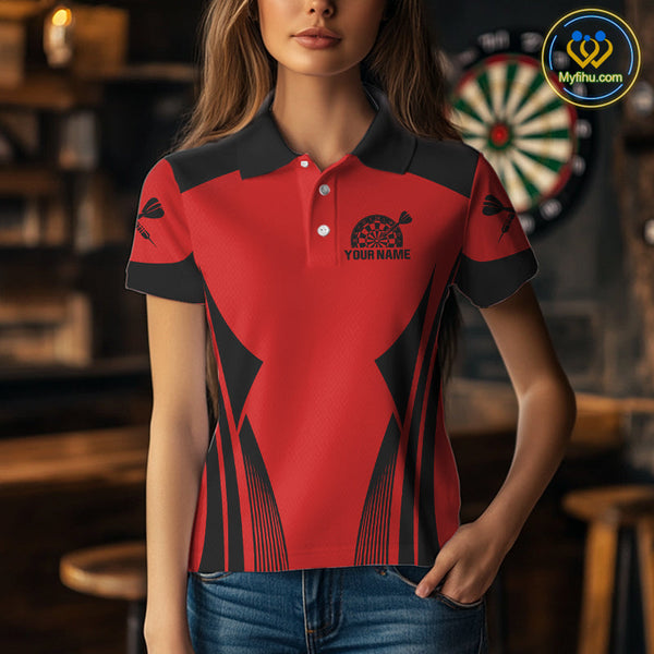Custom Black And Red Dart Polo Shirts For Women, Dart Team Uniform Tournament Shirt NYN0327