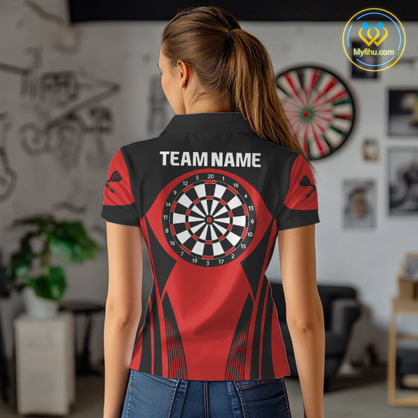 Custom Black And Red Dart Polo Shirts For Women, Dart Team Uniform Tournament Shirt NYN0327