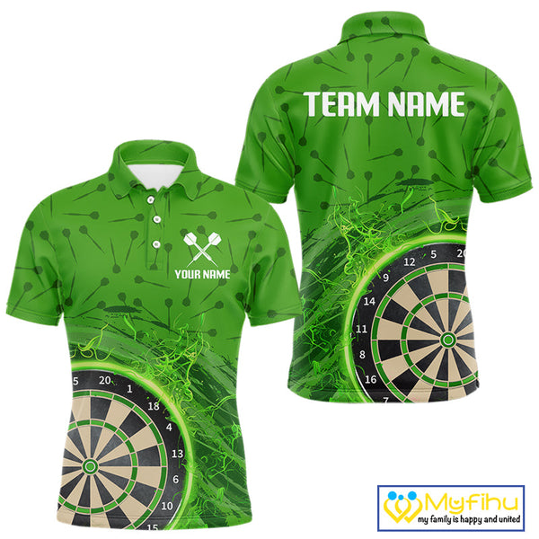 Custom Darts Pattern Green Fire Flame Dartboard Dart Polo Team Shirts For Men NYN0595
